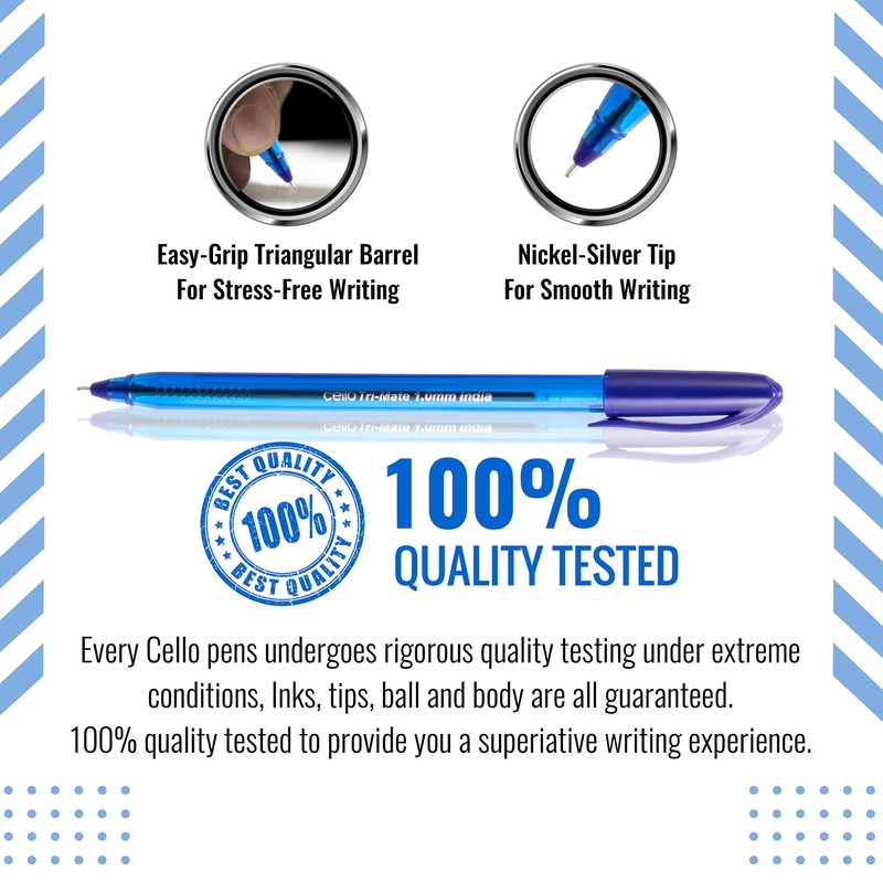 Cello Ballpoint Pens, Tri-Mate Medium Point Biros Multipack Pens |