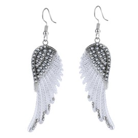Sulimy Angel Wings Dangle Earrings for Women Unique Rhinestones Copper Fairy Feather Guardian Dangle Drop Hook Womens Dangling Earrings Silver Plated for Women Jewelry (Gray)