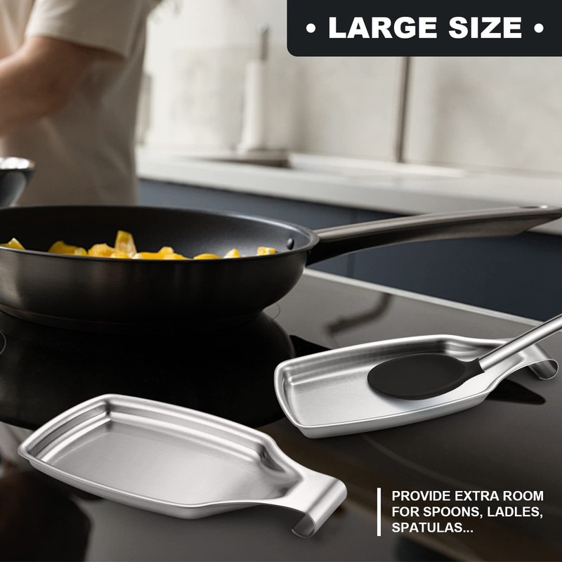 E-far Spoon Rest for Stove Top, 2-Piece Stainless Steel Spoon
