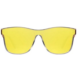 NYS Collection Premium Polarized Sport Sunglasses - Flat Mirrored Lens for Men & Women, Trendy & Durable 100% UV Protection (Yellow Mirror Lens- Amber-Teal Fade)