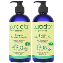 PURA D'OR ORGANIC Baby Soothing Gel For Sensitive Skin (16 Oz x2 = 32 Oz) Diaper Rash & Irritation Relief with Aloe Vera, Tamanu Oil, Chamomile, Jojoba, & Almond Oil
