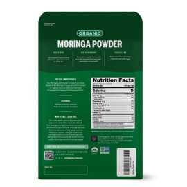 FGO Organic Moringa Oleifera Leaf Powder, 16oz Bulk Resealable Pouch, Sourced from India, Non-GMO, Packaging May Vary (Pack of 1)