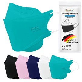 TubeRoo FFP2 Mask Turquoise Fish Shape, Pack of 5 Masks from Germany, Made in Germany, Soft Ear Loop Bands, Respirator Mask, Mouth Guard