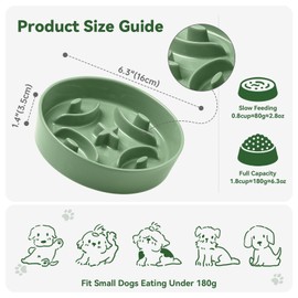 Ceramic Slow Feeder Dog Bowl - Feeding Dish for Fast Eaters - Maze Dog Bowl to Slow Down Eating - Ideal Food Control Dish for Small Breeds - 0.8 Cups (80g) - 6.3 Inch - Green
