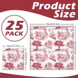25 Pcs Toile Vintage Christmas Cocktail Napkins, 3 Ply Red and White French Country Scene Design Disposable Napkin Paper for Holiday Party, Winter Wedding, Tea Party Decor, 5 x 5 Inch