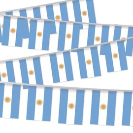 32FT Argentina Pennant Small Flag Bunting,30 PCS Argentine Mini String Banner Stripes Decor for Holiday Restaurant Home Party School