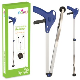 NOVA 32” Folding Reacher Grabber Tool – Lightweight Suction Grip Pickup with Locking Claw, Easy-Grip Handle, Extra-Long Reach, Foldable Travel Grabber for Seniors & Limited Mobility - 2 Pack