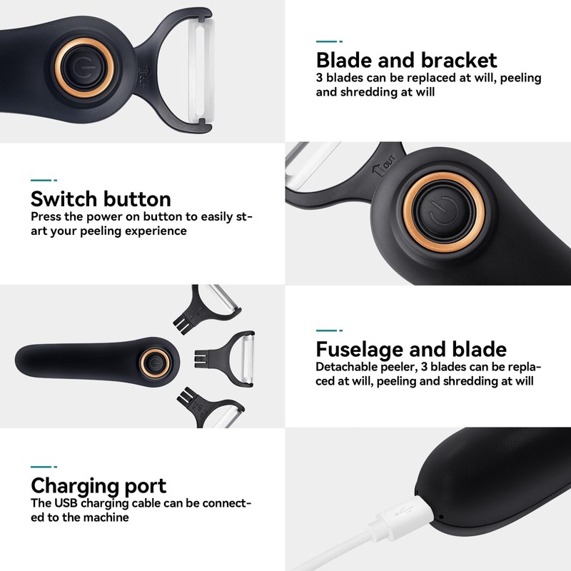 SUNHAIXIA Electric Peeler, 3 Stainless Steel Blades, Fruit & Potato