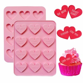 Copzievkae 2 Pack Conversation Heart Molds, Silicone Heart Molds, 12 Cavity Heart Shaped Chocolate Molds, Heart Shaped Silicone Mold For Chocolate, Baking, Candy, Candles