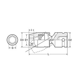 Mito Koki Universal Socket Hex P4US24 S: 0.9 inches (24 mm) x Total Length: 3.3 inches (83 mm) x 1/2 inches for Impact Wrench