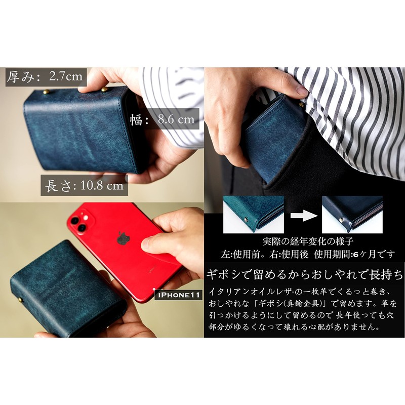 IrideScent PUEBLO Men's Bi-fold Wallet, Box-shaped Coin Purse, Italian Leather,