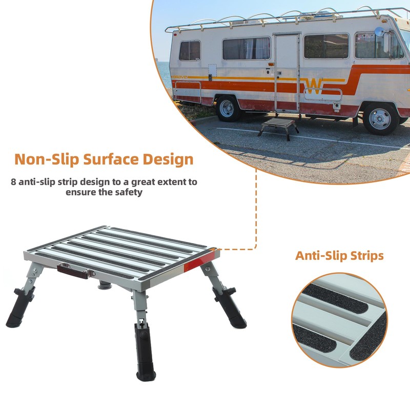 Homeon Wheels RV Step Stool, Adjustable Height Aluminum Folding Platform