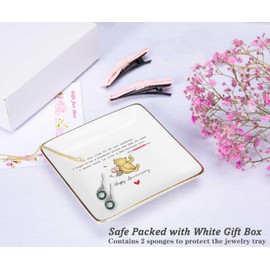 NZY Winie Gifts the Pooh Theme-Happy Anniversary Wedding Gifts for Women,Romantic Anniversary Marriage Gift for Wife Fiancee Girlfriend-Ceramic Jewelry Tray Trinket Holder Ring Dish