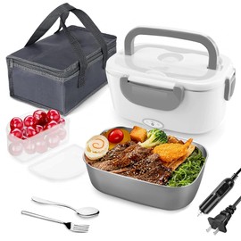Electric Lunch Box Food Heater | Ultra Quick Heated Lunch Box for Adults 40 W | Portable Lunch Warmer 12/24V for CAR,110V/210V for Home with 1.5L Stainless Steel Container Spoon fork & insulated bag