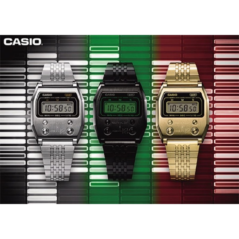 Casio A1100D-1D Digital Silver Strap Unisex Adult Watch, Gray Dial,