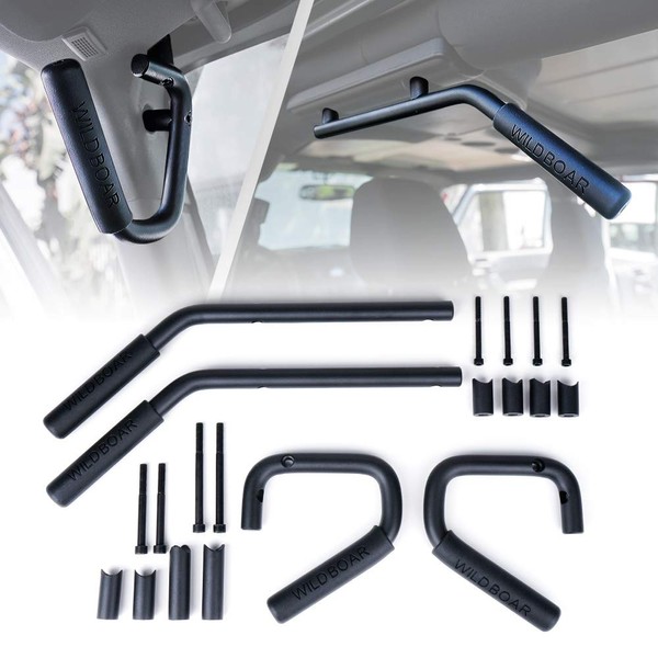 Xprite Black Aluminum Front & Rear Steel Grab Bar Handle Kit for 2007-2018 Jeep Wrangler JK