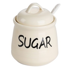 HAOTOP Porcelain Sugar Bowl with Lid and Spoon 12oz (Beige)