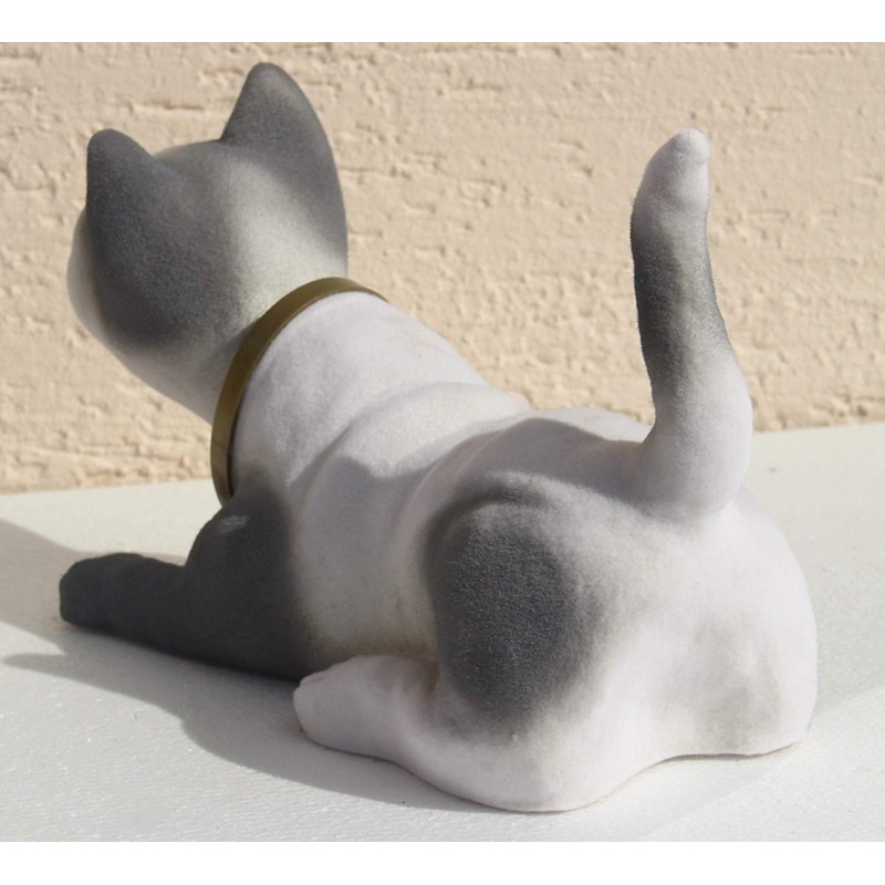 Bobble Head Figure Cat Light Grey Large Lying Down with
