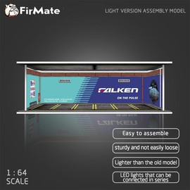 1/64 scale die-cast model car scenarios display case with LED light and Acrylic Cover, Scenes Parking lot diorama storage garage box with 6 Parking Spaces - Color: Falken