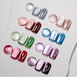 MIZHSE Cat Eye UV Gel Nail Polish Set with Magnet 8 Colours Cateye UV Gel Nail Polish Set Cat Eye Glitter Magnetic Nail Polish Cateye Polish for Nails DIY Manicure Art
