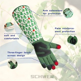 Schwer Gardening Gloves for Women, Rose Pruning Gloves with Forearm Protection, Breathable and Comfortable Long Garden Glove with Touch Screen for Yard & Outdoor Work (Medium 1 Pair)