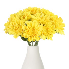 IPOPU Faux Chrysanthemum Flowers 10pcs PU Dahlia Flowers 13inch Artificial Yellow Chrysanthemum Flower Fake Mums Flower for Home Wedding Office Table Centerpiece Floral Arrangement Decor(Yellow)