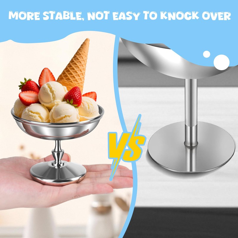 GearRoot Ice Cream Bowls Stainless Steel Dessert Cups, 2 Pack