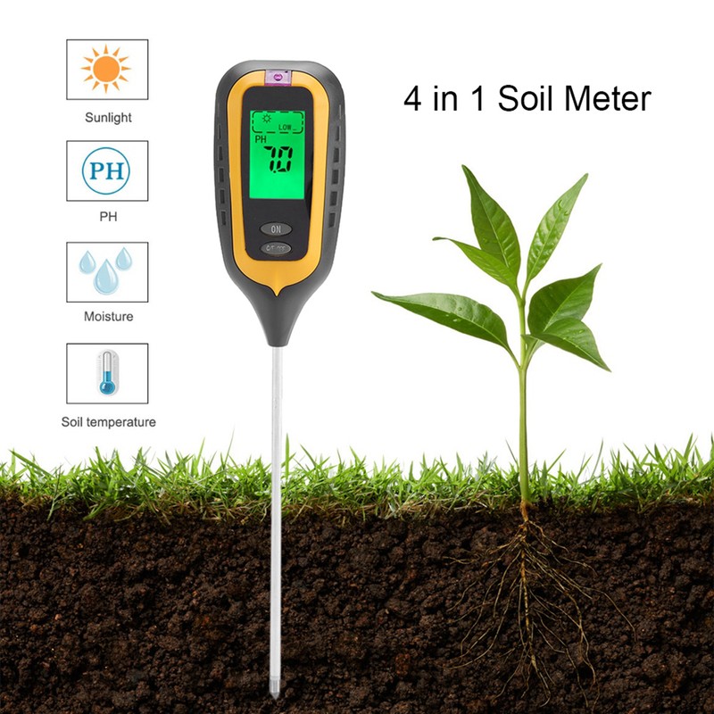 4 In 1 LCD Moisture Temperature Sunlight PH Tester Meter
