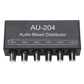 Portable Audio Mixer, Stereo Sound Signal Mixer 2 in 4 Out 3.5 mm Interface Stereo Headphone Amplifier Mixer for Studio and Stage