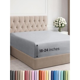 Sábana bajera extra profunda Cal King, solo sábana bajera ajustable individual de lujo, se adapta fácilmente a colchones de 18 a 24 pulgadas, ultra suave, sin arrugas con bolsillos extra profundos,