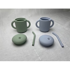 Jane and Kate - 2 Pack, 100% Food Grade Silicone Training Cup and Straw | 6 Months Plus, 5oz, 150 mL, Spill Proof (Green and Blue)