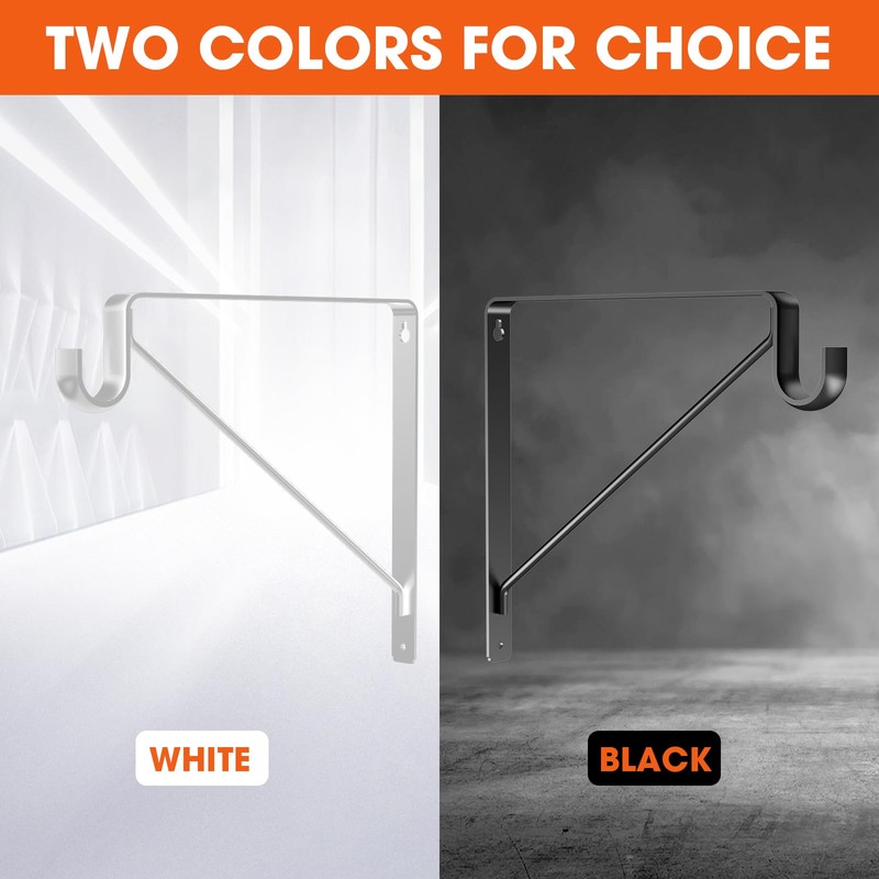 Pisman Closet Rod Bracket Black 10" 2PCS,Heavy Duty Shelf Brackets