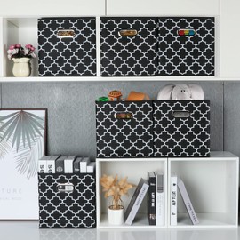 STOREONE Fabric Storage Bins Cubes Baskets Containers-(11X11X11) with Dual Metal Handles for Shelf Closet, Bedroom Drawers Organizers, Foldable Set of 6 (Black Light)