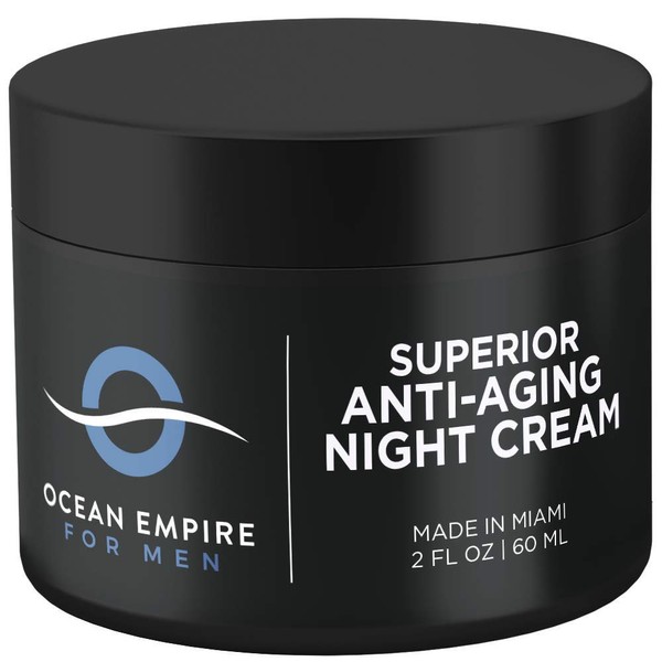 Superior Men's Anti Aging Face Moisturizer - Made in USA - Reduces Fine Lines & Wrinkles| Anti-age Effect Facial Night Cream For Men with Retinol, Vitamin E, Hyaluronic Acid, & Green Tea 2oz