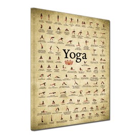 Vintage Yoga 100 Yoga Poses Poster Wall Art Position Home Gym Wall Decor Reference Exercise Artwork Bedroom Physique Training Framed 16x24inch
