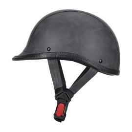 LNCHAO Handmade Leather Motorcycle Helmet Retro Half Face Helmet for Adults Men & Women, Lightweight Open Face 1/2 Vintage Helmets for Moped Cruiser Scooter Chopper DOT Approved (Grey, Small)