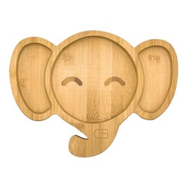 Cool Bambú - Plato de bambú para bebé en forma de elefante con ventosa de succión