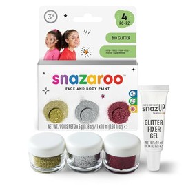 Snazaroo 1172243 Organic Glitter Fine Set, 3 Colours: Gold, Silver, Red, 10 ml Fixing Gel, Skin-friendly, Easy to Remove, Environmentally Friendly, Ideal for Party, Carnival, Carnival, Festivals and