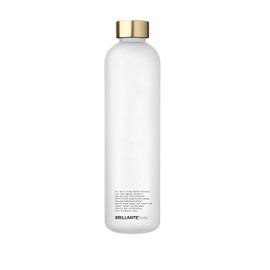 BRILLANTEStyle Water Bottle with Time Marker -32 Oz Frosted Tritan Plastic Bottle, Reusable BPA-Free Leakproof Travel Bottle with Cute Screw-On Gold Lid, For Office, Sports, and Gym (Write)