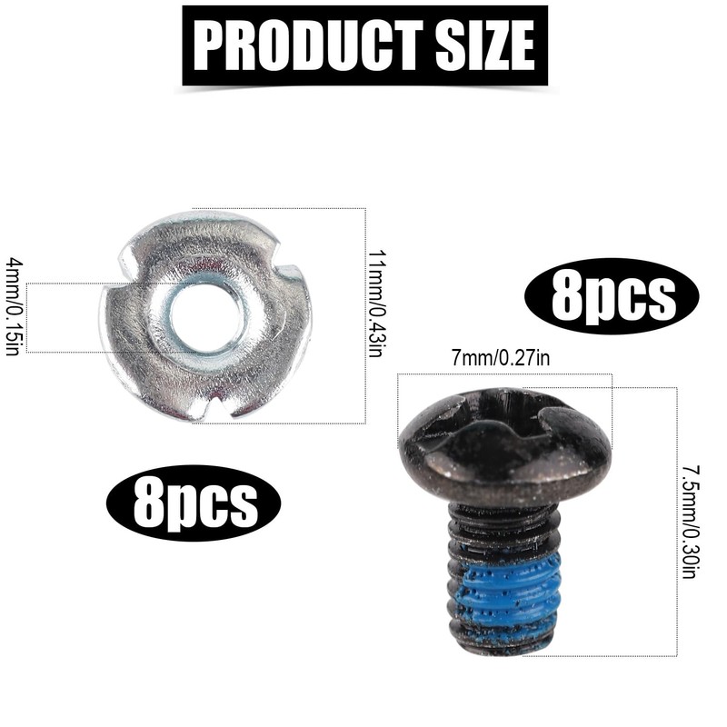 16pcs Snowboard Binding Screw Set, M4x7.5mm Snowboard Binding Hardware Metal