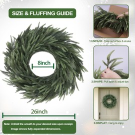 Fashlits Norfolk Pine Christmas Wreath for Front Door Decoration, 26 in