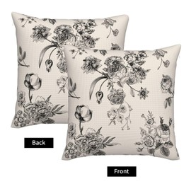 BEITUOLA Vintage Floral Throw Pillow Covers 18x18 Set of 2 Black Flowers Decorative Pillow Cover Roses Outdoors Pillowcase Cushion Case Home Decor for Sofa Couch Bed Bedroom