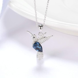 Mayfer | Collar para mujer de plata esterlina .925 con dije de colibrí decorado con cristal austriaco - Color azul fuerte