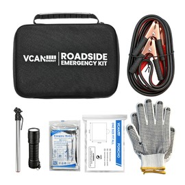 Car Emergency Safety Kit Bag with Jumper Cables, Tire Pressure Gauge, Auto Vehicle Safety Road Side Assistance Kits Essentials,for Women, Men, Teen (Black)