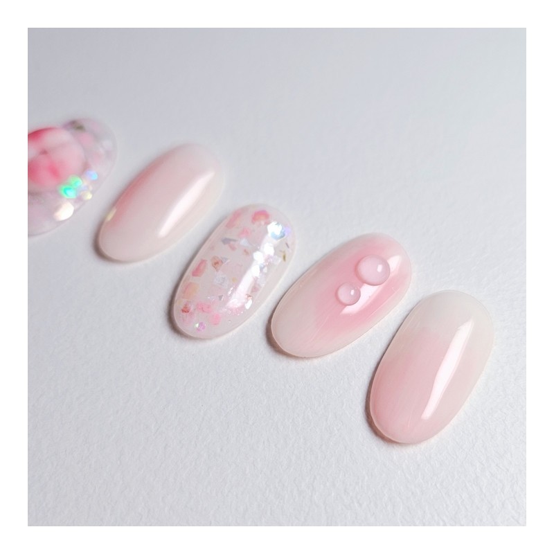 Sweet Peach Handmade Nail Tips Peach Cherry Blossoms - Round