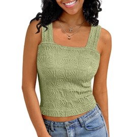 AUTOMET Women Summer Tops 2025 Square Neck Crop Tank Top Trendy Going Out Vacation Outfit Cami Sleeveless Y2k Clothes Fashion Green XS-S