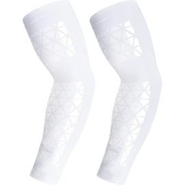 COOLOMG Football Arm Sleeves with Grips Sun Protection Cooling Sleeves for Adult Youth Kids One Pair White XS