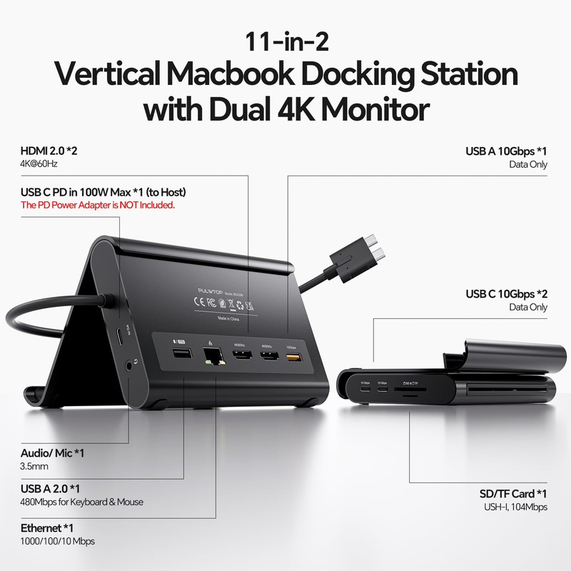 MacBook Docking Station Dual Monitor 4K@60Hz for MacBook Pro/Air M4/M5