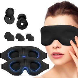 Kit 2pcs Antifaz para Dormir y 2 Pares Tapones para Hombres y Mujeres, 360° De Oscurecimiento, Reducción de Ruido Profunda, Tejido Transpirable con Correa Ajustable para Siestas, Viajes