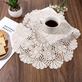 16Inch Round Cotton Lace Doilies Beige Handmade Crochet Lace Tablecloth Table Doilies Overlay (1 Pack, 40cm Diameter)